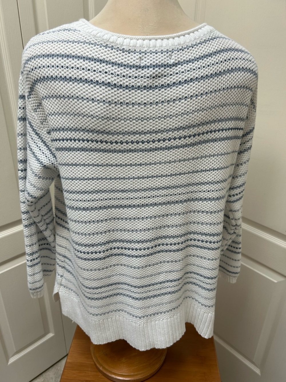 Striped Knit Henley Sweater in White and Blue - Picture 2 of 5